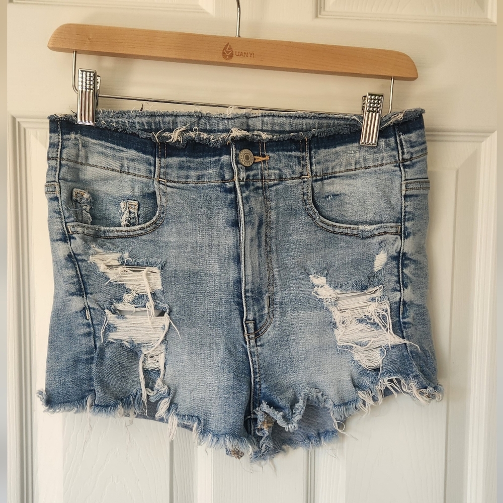 American Eagle Women's Super Hi-Rise Shortie Cutoff Jean Shorts Denim Size 6